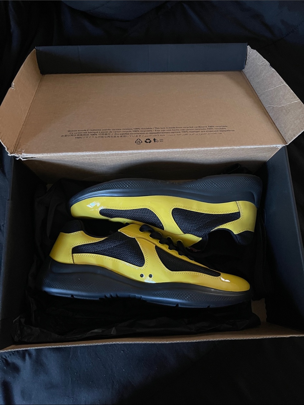 Prada Men’s Yellow and Black Lace-Up Sneakers - Picture 5 of 7